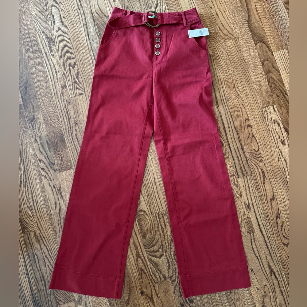 Never worn Anthropologie belted dark red pants.